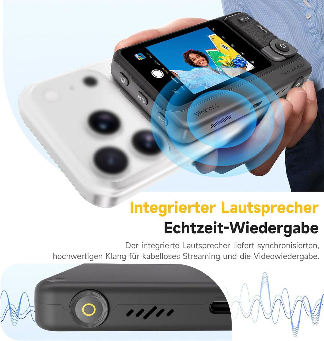 7RYMS Qshot V2 Kabelgebundener Selfie-Monitor für iPhone 17/16 & Android, Magnetischer Smartphone Mo