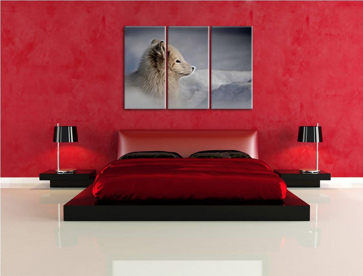 Anmutiger Polarfuchs im Schnee Spezial 3-Teiler Leinwandbild 120x80 Bild auf Leinwand, XXL riesige B