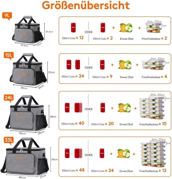 Lifewit Kühltasche klein, Isolierte Cooler Bag, Lunchtasche 32L 48 Dosen Grau 32L, Grau 32L