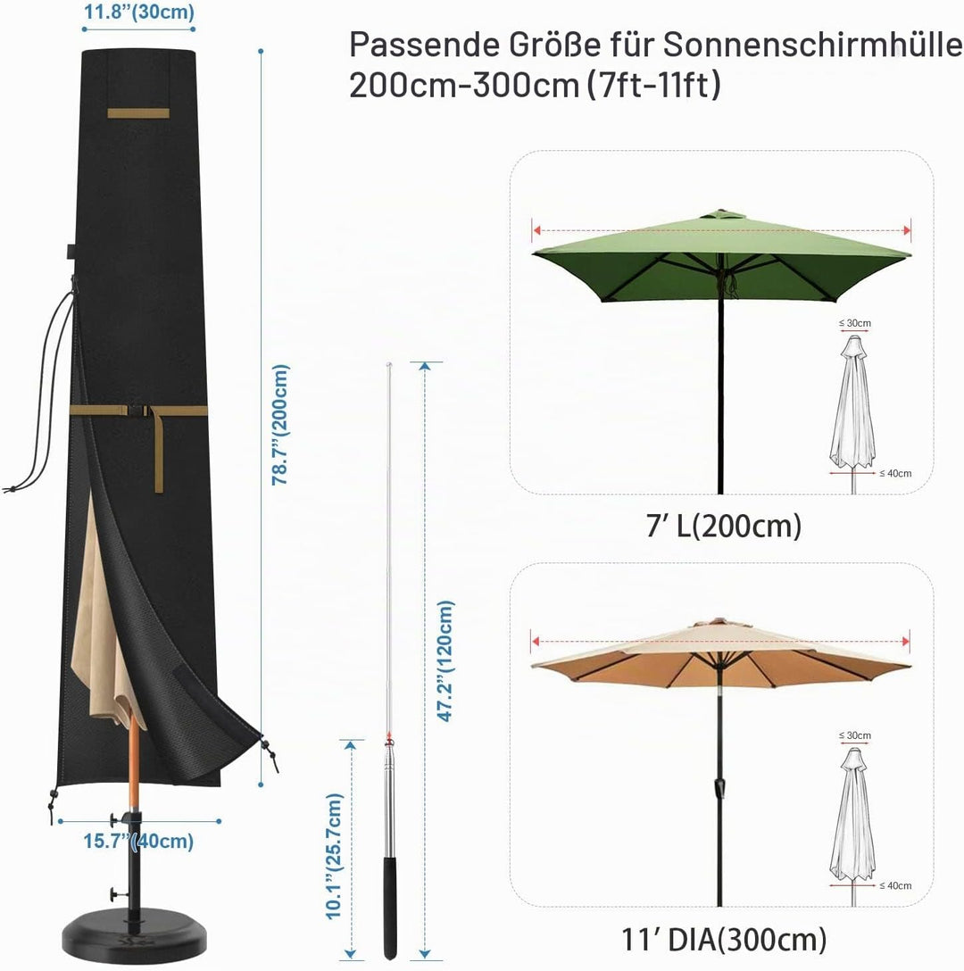 VANSHEIM Abdeckhauben für Sonnenschirme Abdeckung Ø 200 cm bis 300 cm Sonnenschirm Schutzhülle für A