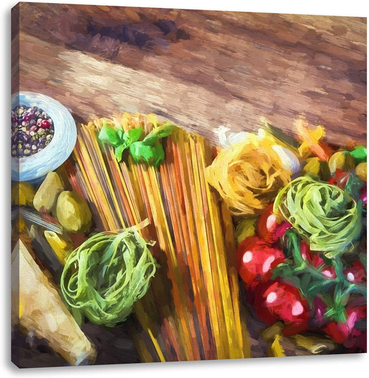 Pasta mit frischen Gewürzen, Format: 70x70 als Leinwandbild, tolle Bilder fertig auf Holzrahmen gesp