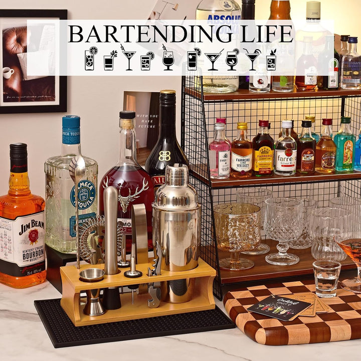 Eocolz Cocktail Shaker Set Edelstahl Barkeeper Set Bar Zubehör mit Ständer, Doppeljigger, Sieb, Bar