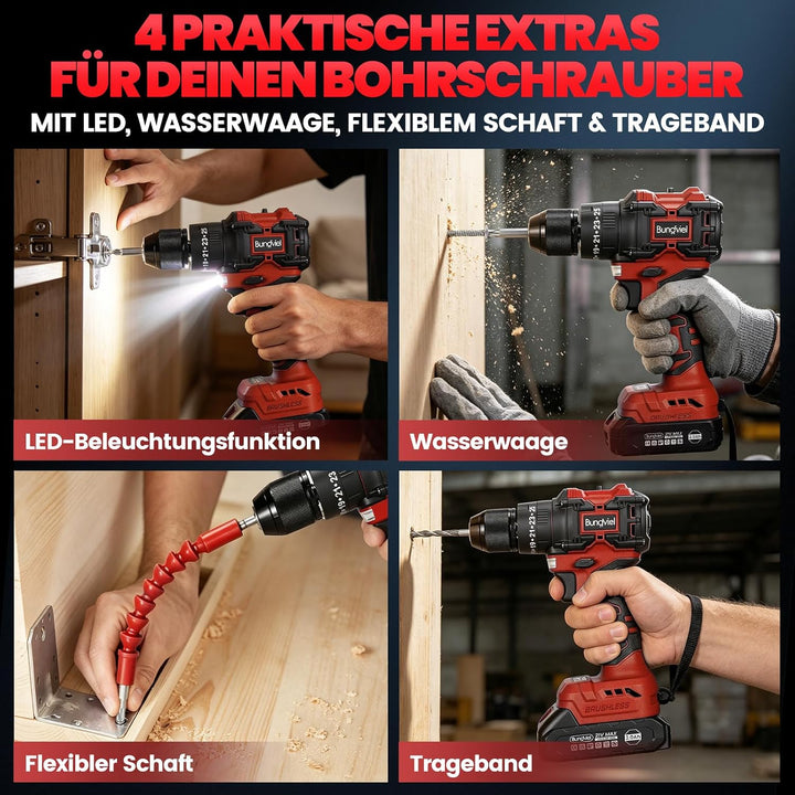 Akkuschrauber/Bohrmaschine Set 25+3 Kompatibel mit Makita 18V Akku, Enthalten 2 Akkus 2.0Ah & Ladege