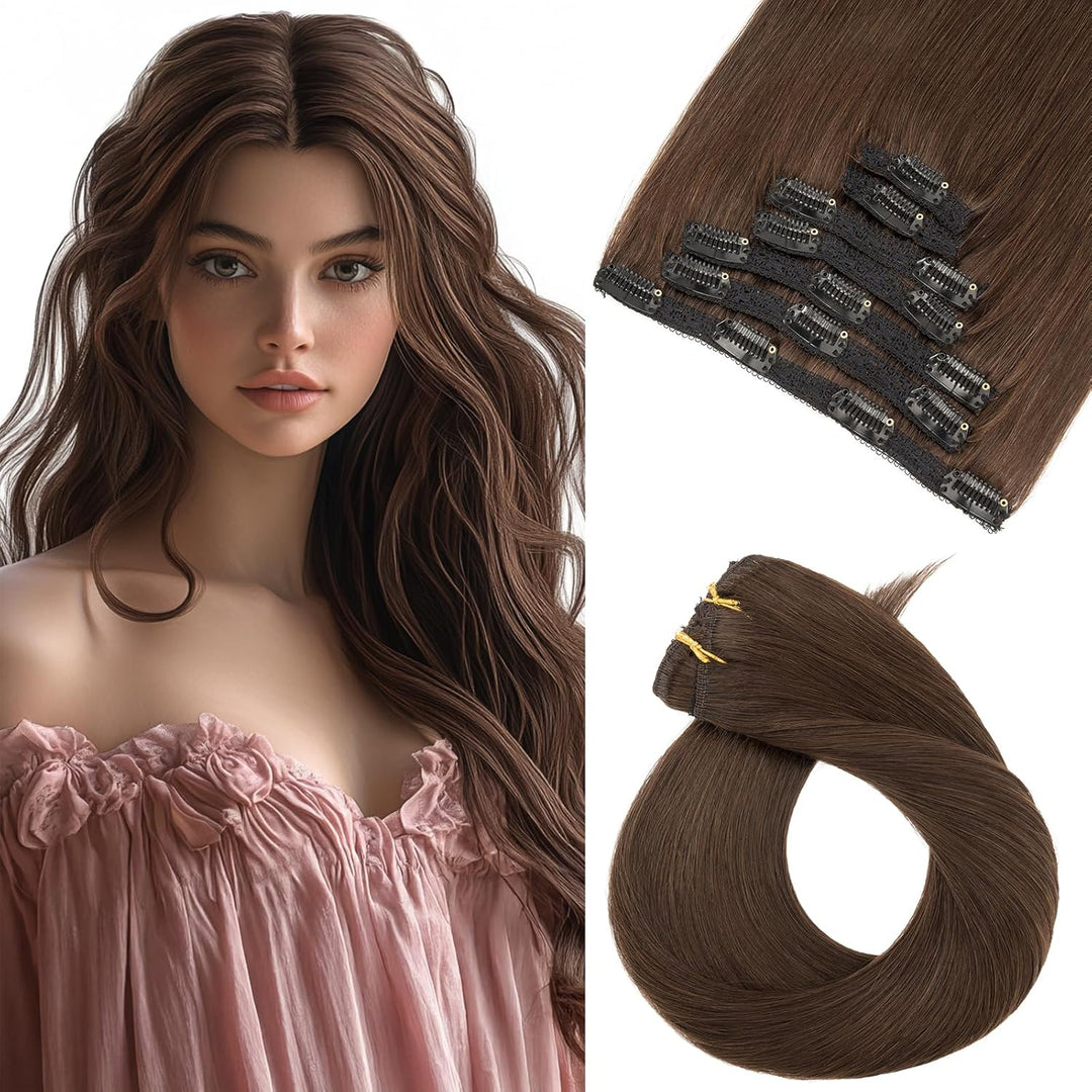 Benehair Clip in Extensions Echthaar, 120g Schwer Clips in Echthaar Extension, 7Pcs 16 Clips Remy Ec