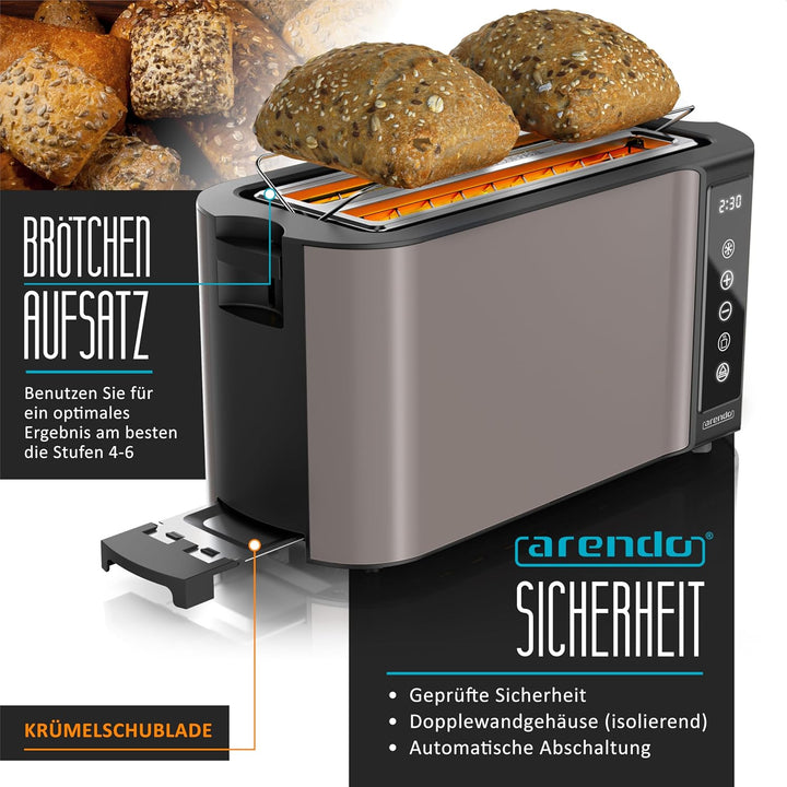 Arendo - Edelstahl Toaster Langschlitz 4 Scheiben- Touchscreen – Doppelwandgehäuse – 1500 W – Integr