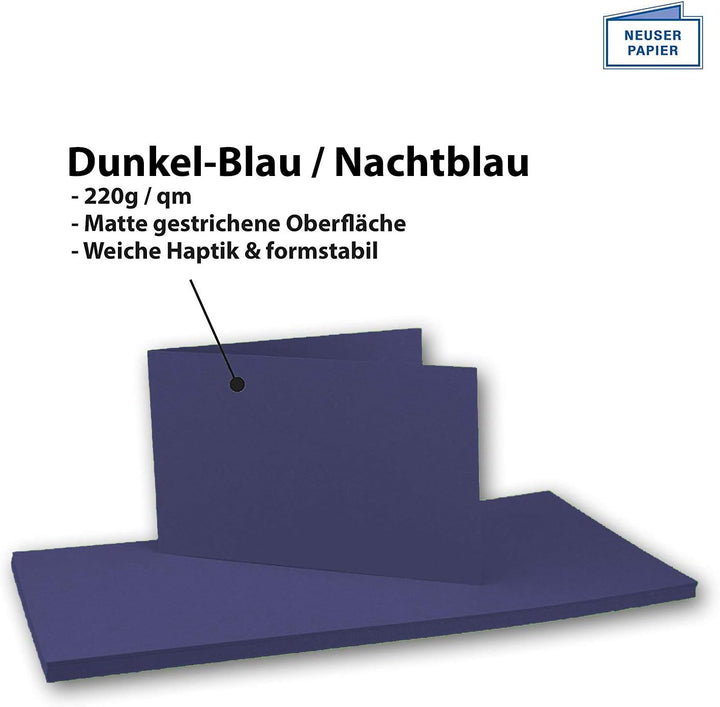 50x Falt-Karten DIN A6 Langdoppel-Karten - Dunkel-Blau - Nachtblau -10,5 x 14,8 cm - blanko quer-dop