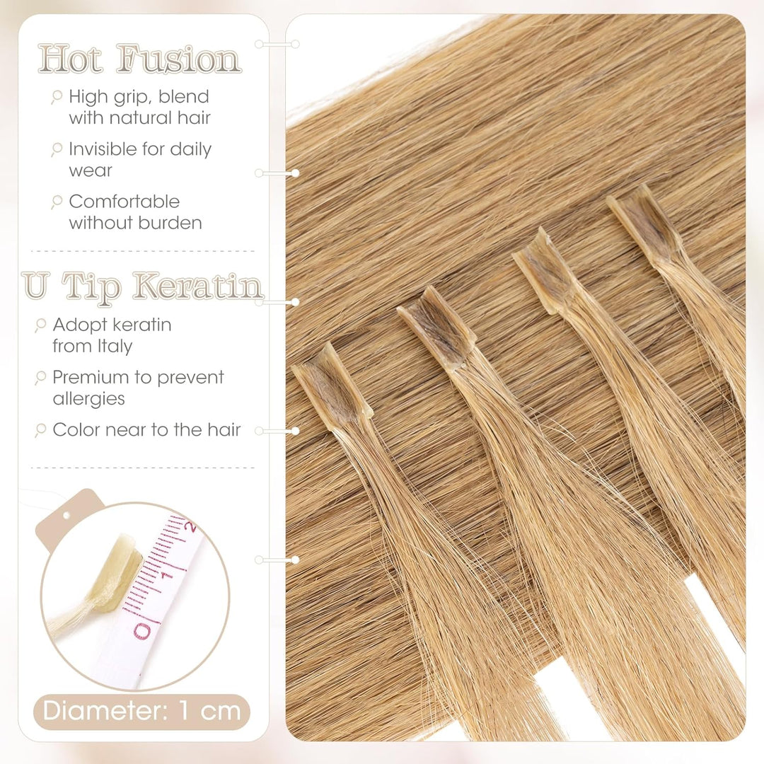 Elailite Extensions Echthaar Bonding 1g/s 45cm #27 Honigblond U Tip Hair Extensions Haarverlängerung