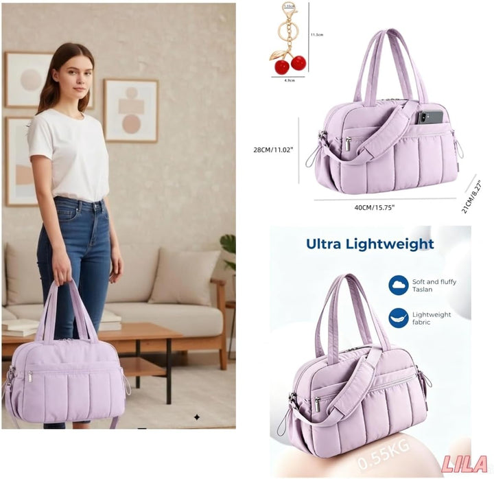 Puffer Reisetasche Damen, Sporttasche Gym Travel Bag, Handgepäck Tasche Weekender mit PVC nasse Tasc