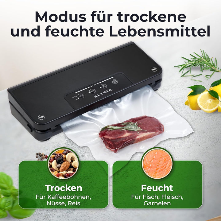KLAMER Vakuumiergerät Classic Pro 80 - Vakuumierer für trockene oder feuchte Lebensmittel und Sous V