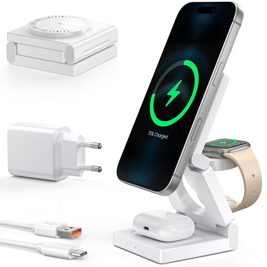 3 in 1 Induktive Ladestation Kompatibel mit Mag-Safe Ladegerät,Faltbare Wireless Charger Ladestation