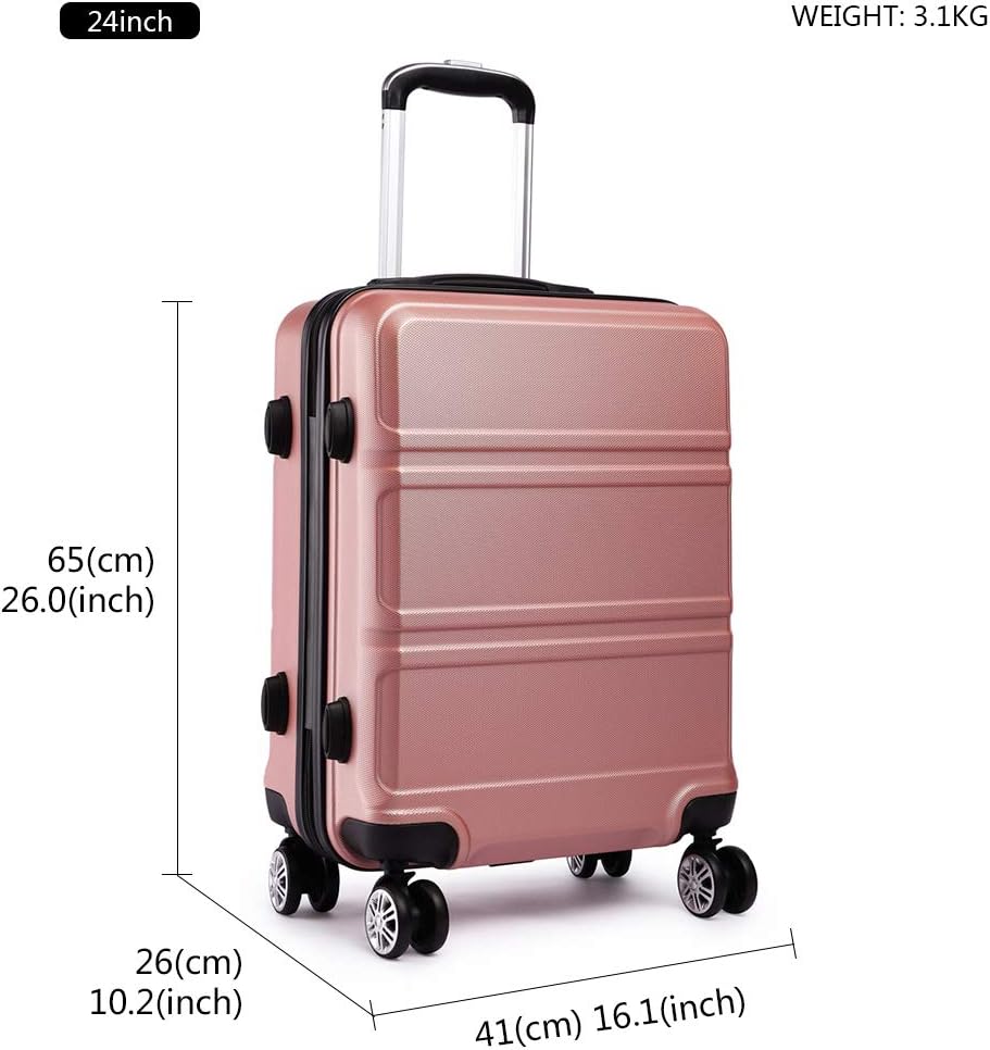 Kono ABS Kabinenkoffer, Hartschale, leicht, 55 cm, Handgepäck mit TSA-Schloss 38 l Rosegold, Rosegol