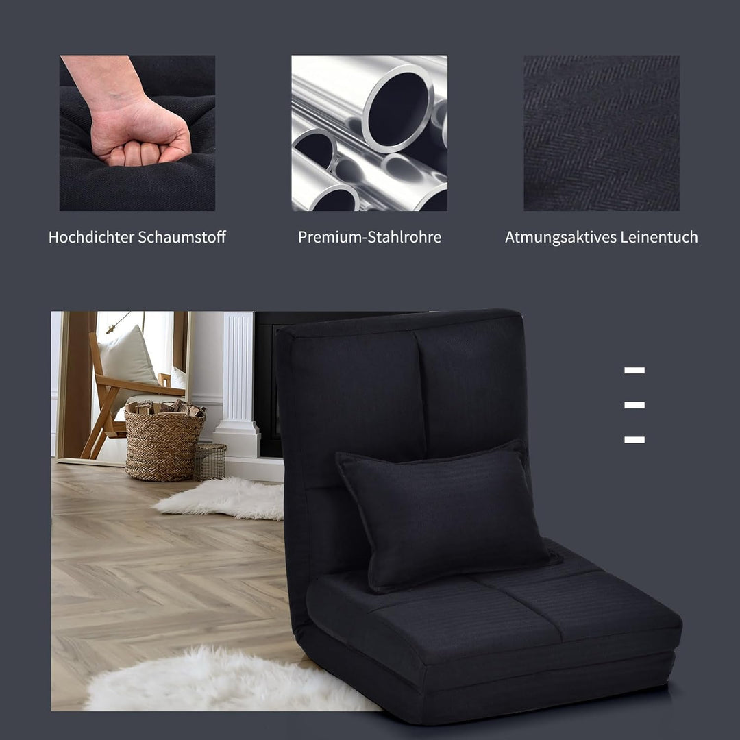 GOPLUS Bodenstuhl, Bodensessel mit 5-Fach Verstellbarer Rückenlehne &amp; Kissen, Bodensofa mit Schlaffu