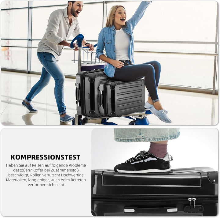 BEIBYE Hartschalen Koffer Trolley Rollkoffer Reisekoffer 4 Zwillingsrollen Polycabonat (Schwarz, 76c