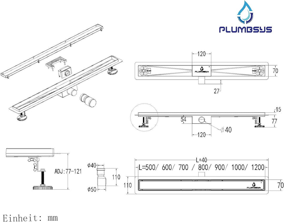 Duschrinne Edelstahl Länge 50cm ， S type Ablaufrinne für Badezimmer，Duschablauf Siphon mit Geruchsst