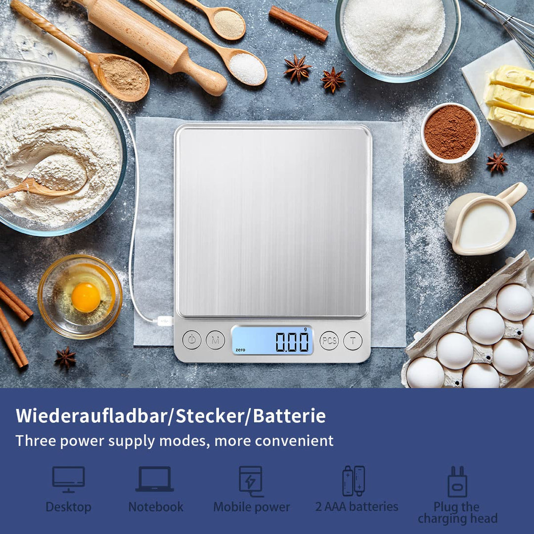 1kg/0.01g USB Aufladen Feinwaage Digitale Küchenwaage,Hochpräzise Grammwaage Digitalwaage Briefwaage
