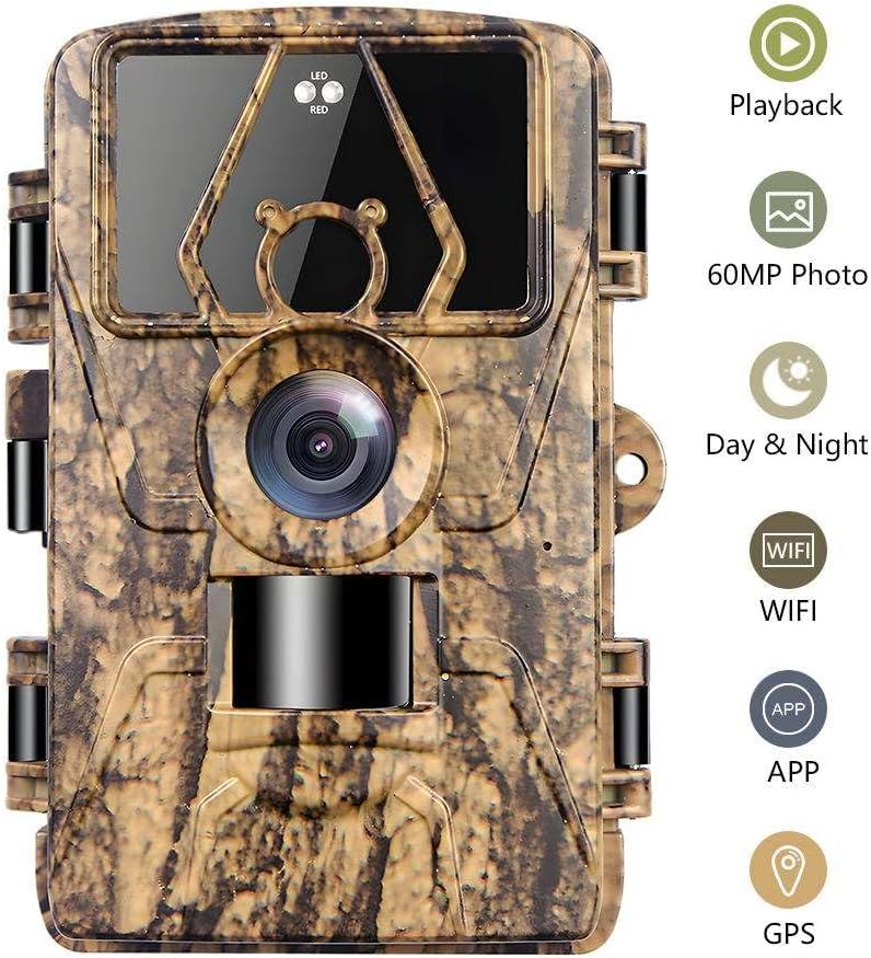 Wildkamera mit 8K Video, 60MP Full HD, WLAN & Handyübertragung APP, Bewegungssensor, Nachtsicht, 0,1