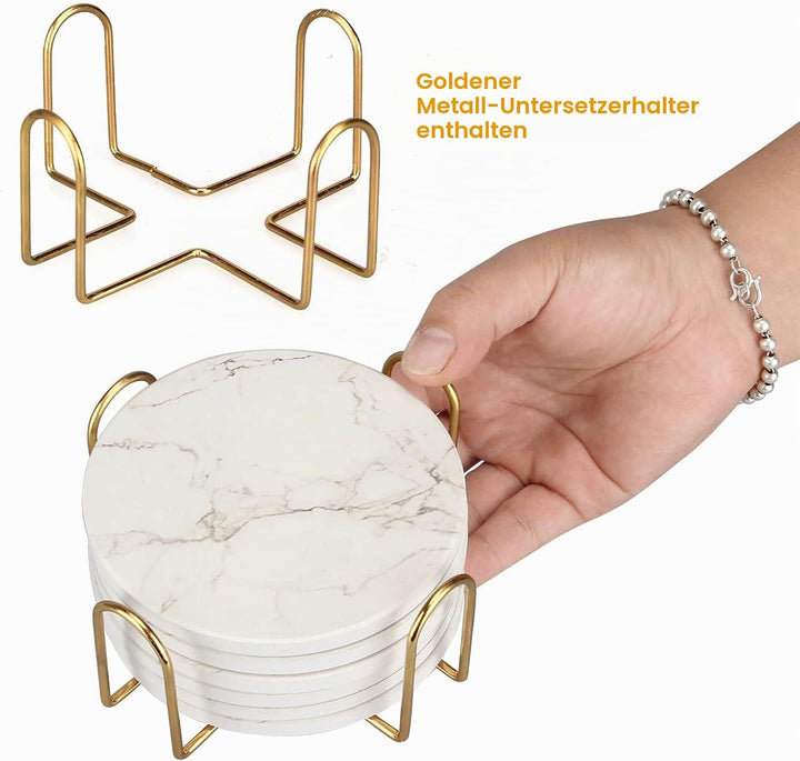 6 Stück Marmor Untersetzer Gläser mit Halter Keramik Getränkeuntersetzer Glas Untersetzer-Set Tischu