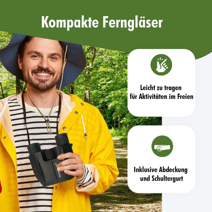 Fernglas 10x25 HD - Kompakte Fernglas für Brillenträger, Erwachsene und Kinder, Feldstecher BAK4 Pri