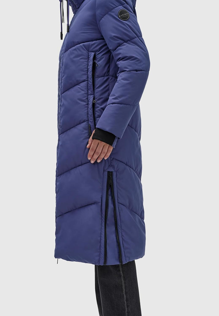 MARIKOO Damen Wintermantel Warmer Steppmantel lang mit Verstellbarer Kapuze und hohem Kragen Nadaree