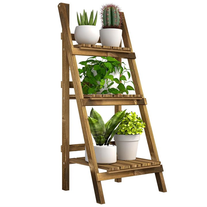 Outsunny 3-Etagen Pflanzenständer, klappbarer 93 cm hoch Blumenständer für Innen Aussen, Pflanzenreg