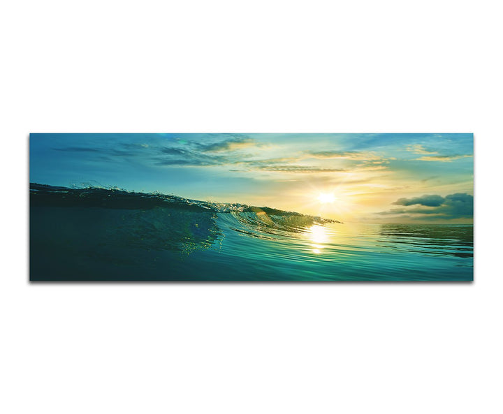 Paul Sinus Art Panoramabild auf Leinwand und Keilrahmen 150x50cm Meer Welle Wolkenschleier Sonnenunt