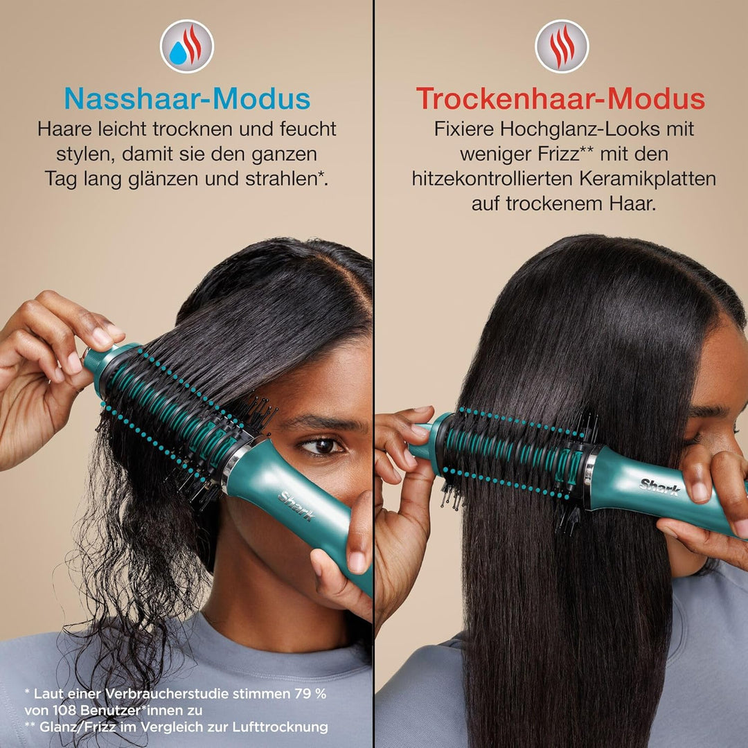 Shark Glossi 2-in-1-Styler mit Heissluft und Glanz-Finish, Türkis, Salonqualität, Keramikplatten, Vo