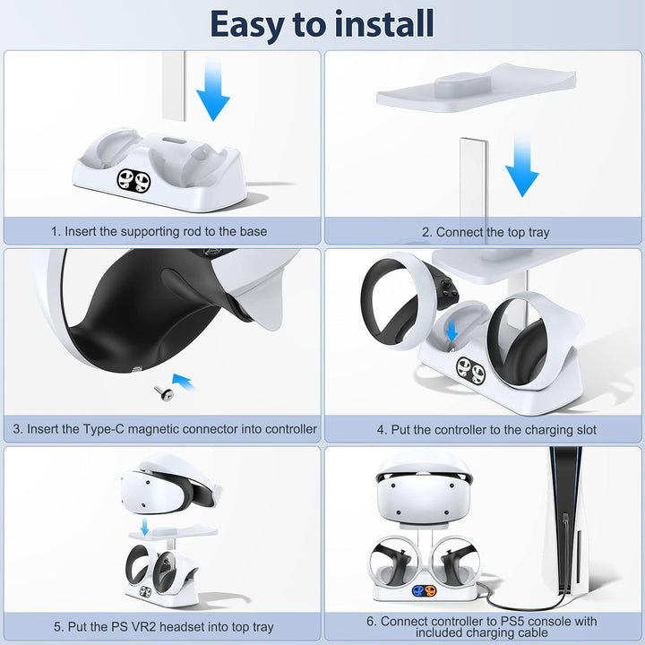 Ladestation für PS VR2 Controller, PSVR 2 Ladestation mit Headset Ständer, Schnelles Ladegerät für P
