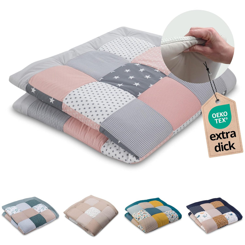 ULLENBOOM ® Baby Krabbeldecke 140x140 cm gepolstert Rosa Grau (Made in EU) - Krabbeldecke für Baby m