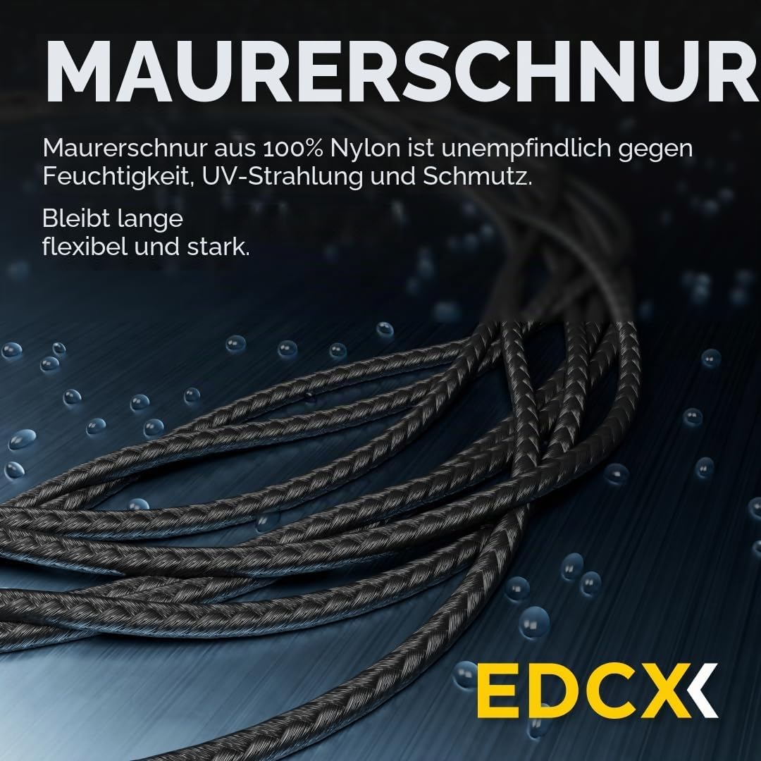 EdcX Maurerschnur ⌀1,7 mm | 50m, 100m und 300m | Nylon | Ziegellinie, Bauschnur, Gartenarbeit, Mason
