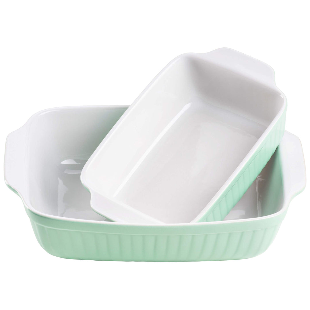 Mäser Auflaufform-Set, Keramik KITCHEN TIME Grün, 33 x 24 x 8 cm / 25,5 x 16 x 7 cm Auflaufform ecki