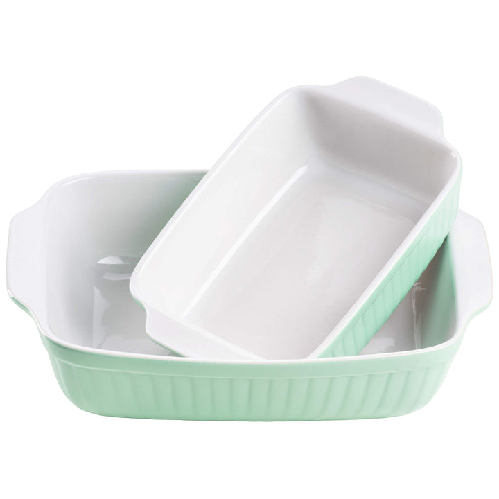Mäser Auflaufform-Set, Keramik KITCHEN TIME Grün, 33 x 24 x 8 cm / 25,5 x 16 x 7 cm Auflaufform ecki