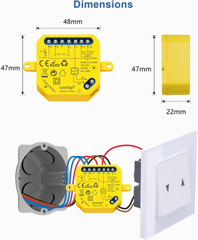 LoraTap 2er WIFI Smart-Einbauschalter V2N2 mit Laufzeiteinstellung für elektrische Rolläden, Jalousi