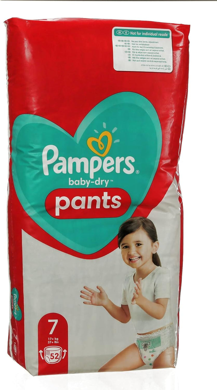 Pampers Windeln Pants Grösse 7 (17kg+) Baby-Dry, Extra Large mit Stop- und Schutz Täschchen, MONATSB
