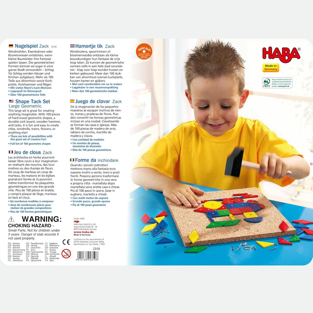 HABA 2310 Large Geo Shape Tack Zap, 102 wooden geometric shapes, ages 3 and Up (Made in Germany)