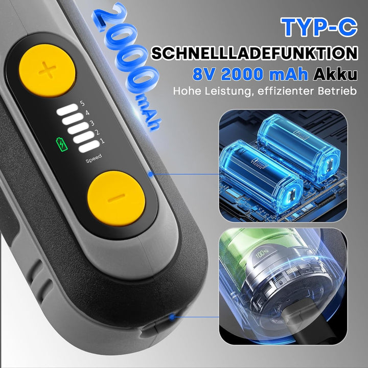 Enventor 8V Mini Multifunktionswerkzeug Akku, 2000 mAh, Rotationswerkzeug-Set, 5 Variable Geschwindi