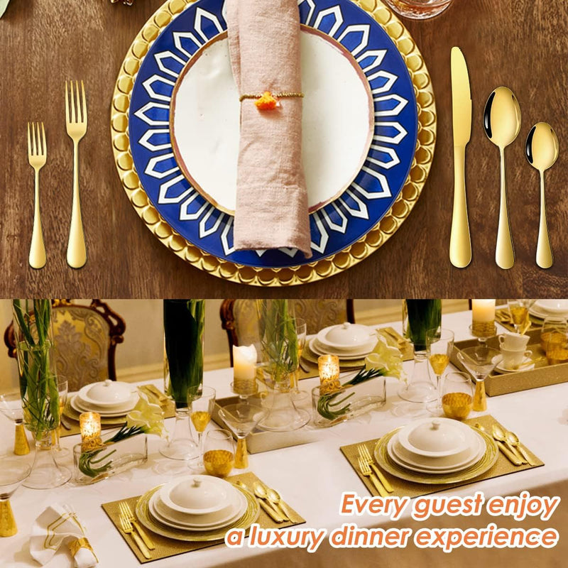 OGORI Besteck Set 8 Personen, 40 teilig Spiegelpolierte Gold Besteckset 18/10 Edelstahl Essbesteck S