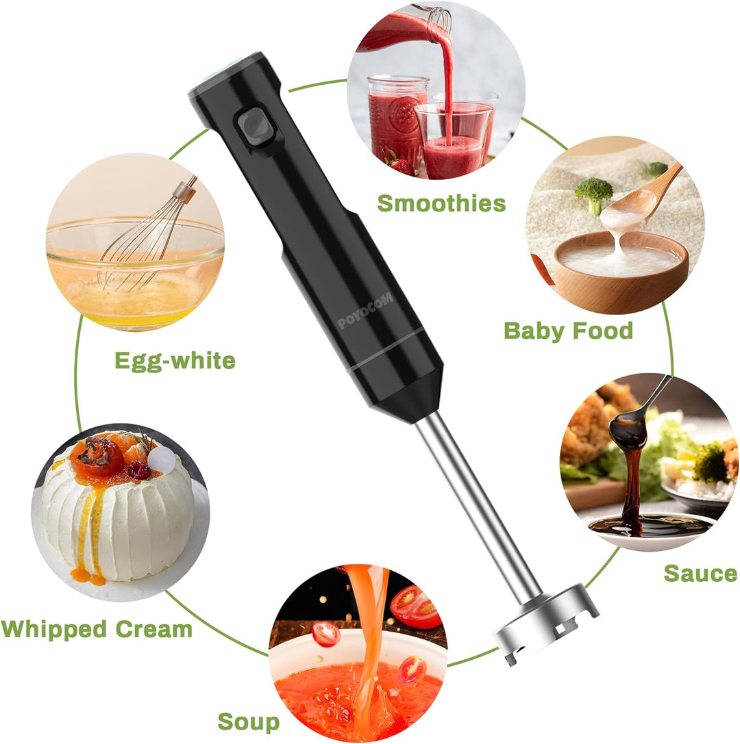POYOCOM Akku-Stabmixer, kabelloser Stabmixer mit TYP-C-Kabel, Schneebesen für Smoothies, Milchshakes