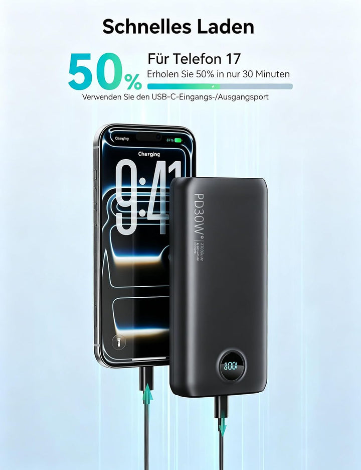 Power Bank 27000mAh 30W Powerbank Schnellladefunktion PD3.0 QC4.0 Externe Handyakkus USB C Externer