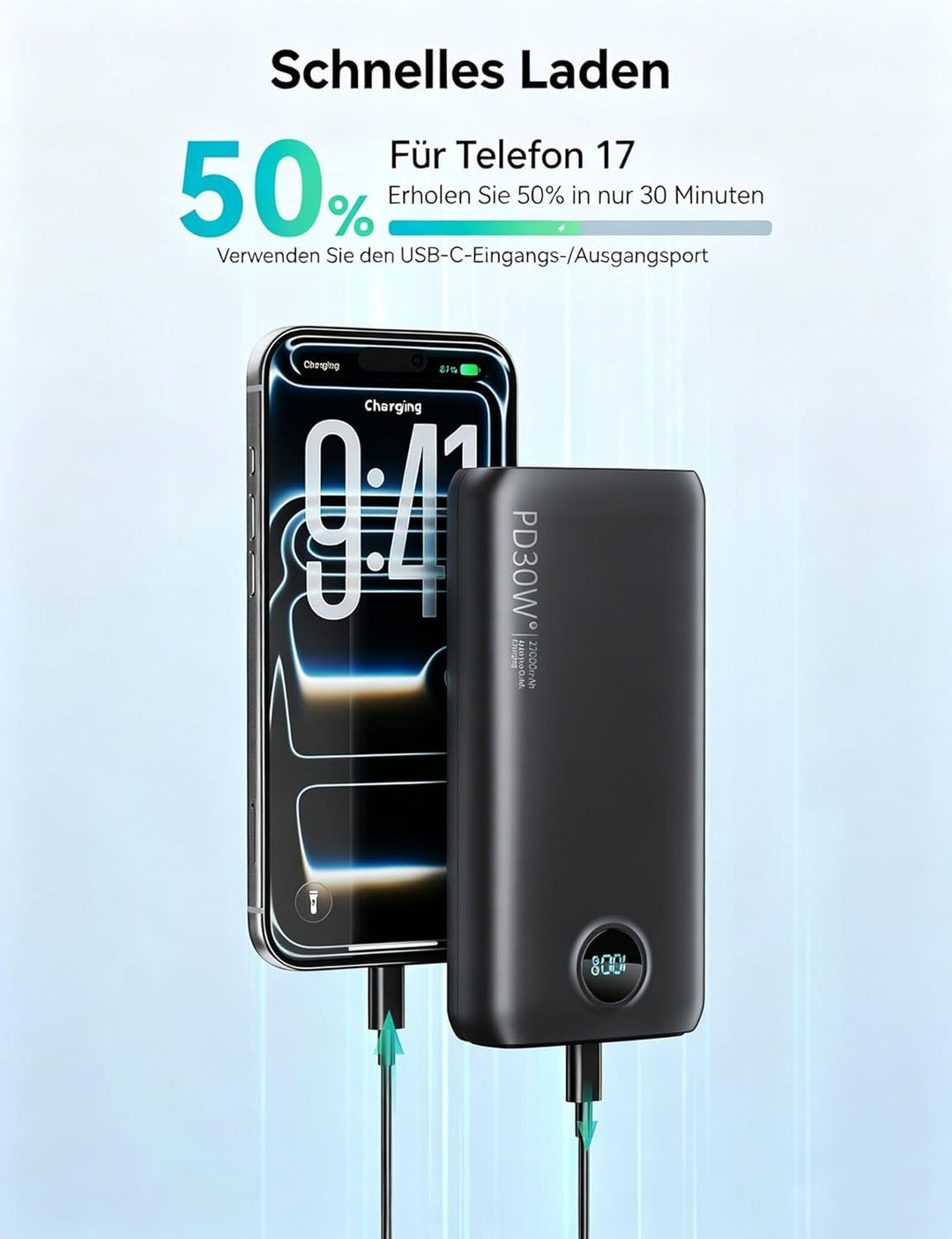 Power Bank 27000mAh 30W Powerbank Schnellladefunktion PD3.0 QC4.0 USB C | Externe Handyakkus USB C E