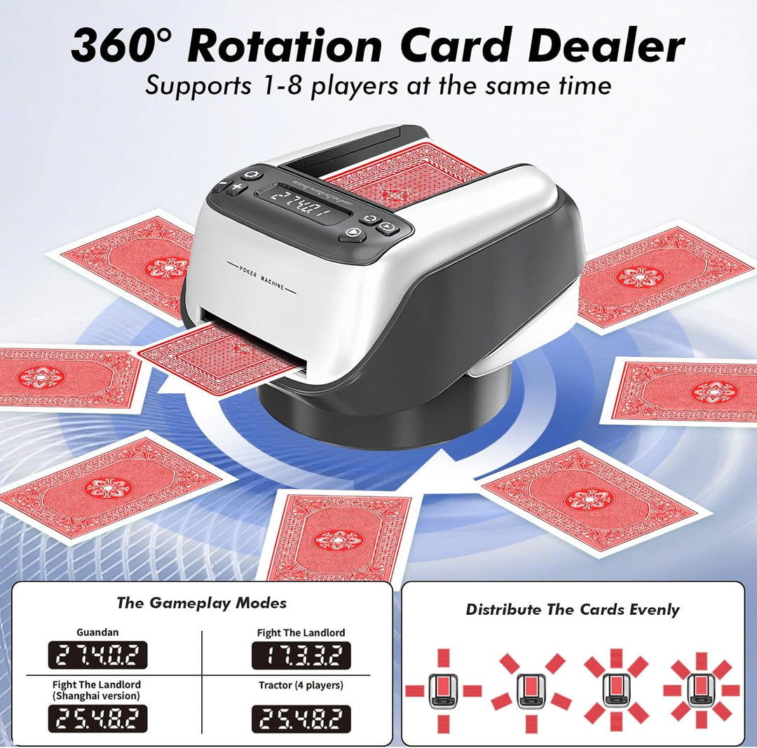 2 in 1 Automatische Kartenmischer und Kartensender, 2400mAh Elektrisch Kartenmischmaschine, 360° Dre