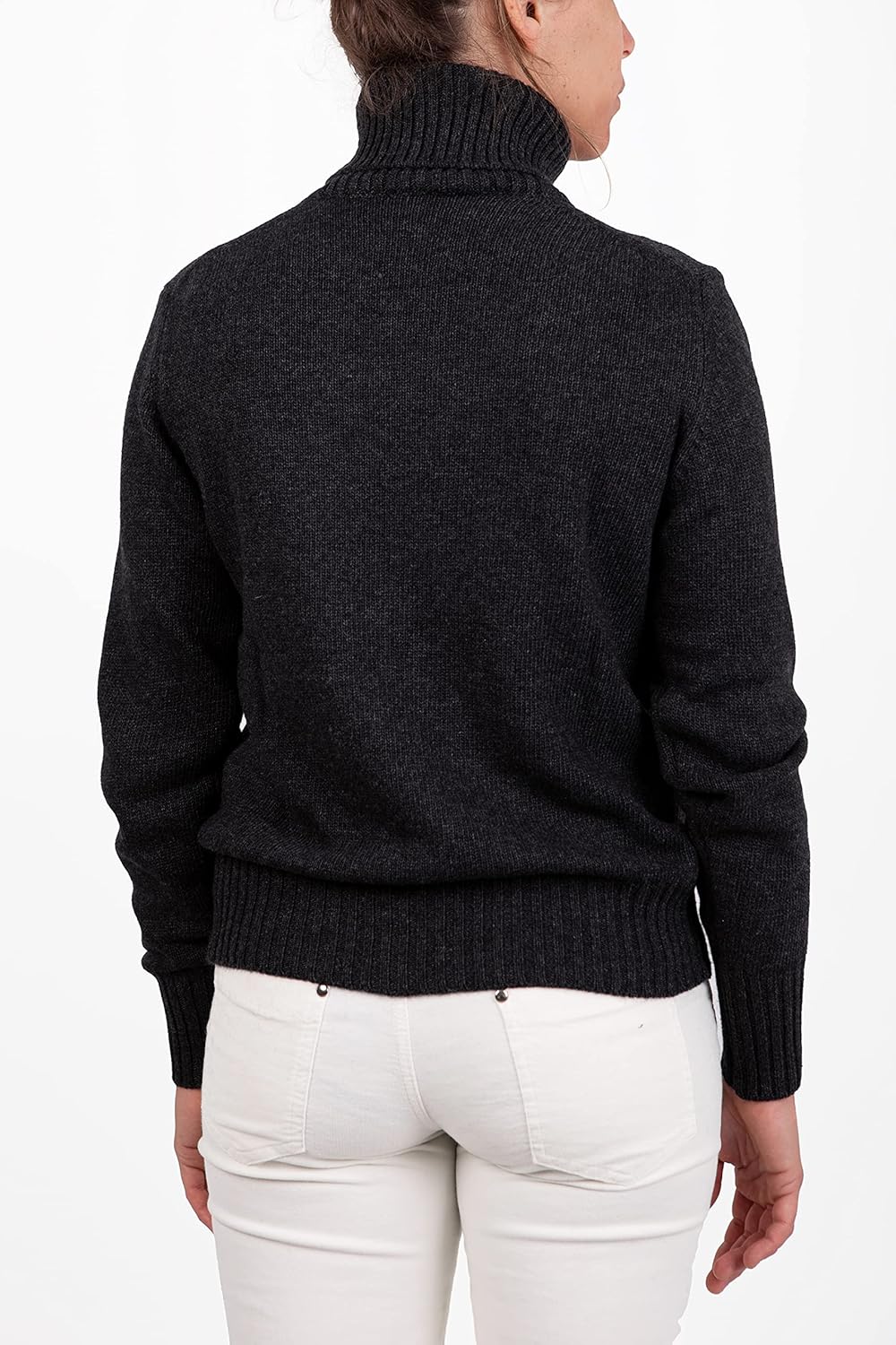 Rollkragenpullover für Damen Kaschmir-Mischung Made In Italy Doppeltes Garn M Anthrazit, M Anthrazit