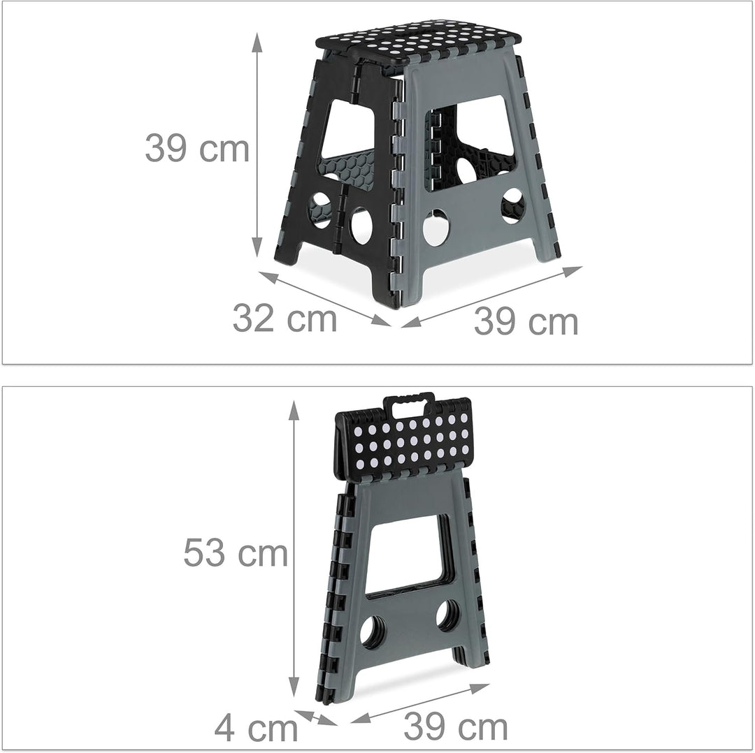 Relaxdays 4 x Tritthocker XL klappbar, einstufig, Klapphocker mit Griff, 120 kg, Kunststoff, 39,5 x