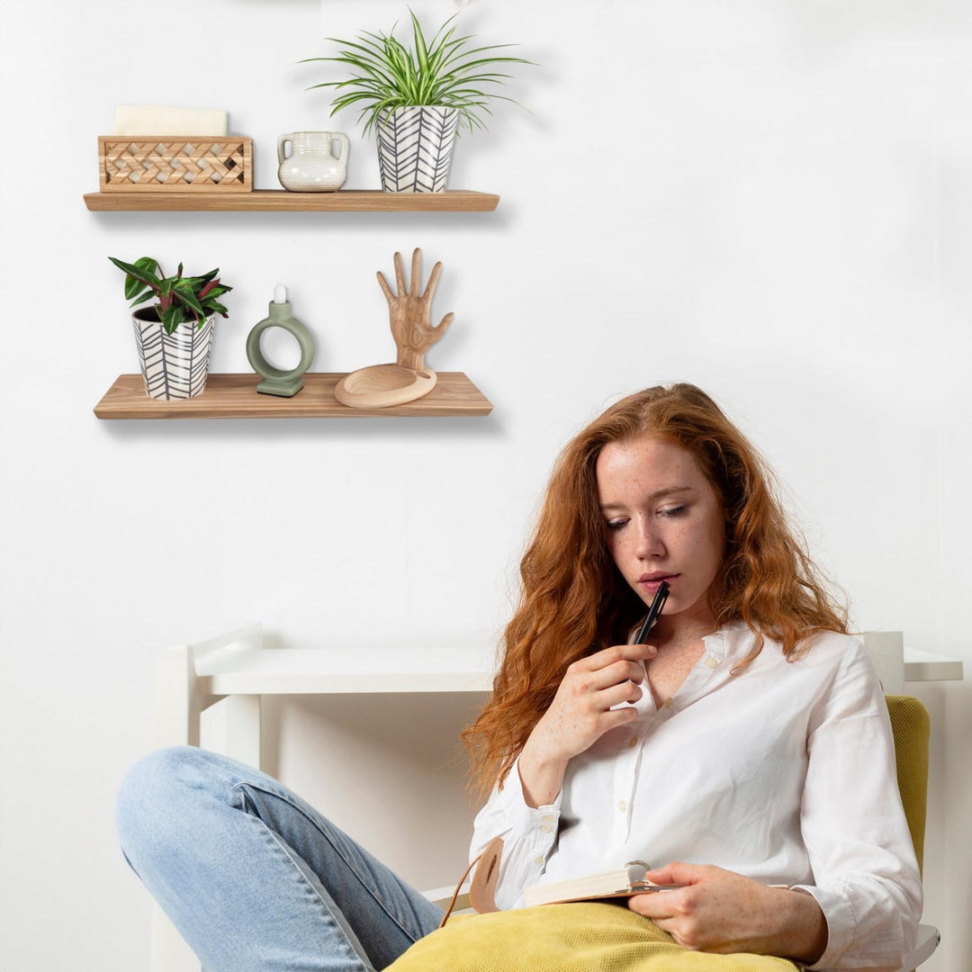 Wood Wedge Regalbrett 2er-Set Wandregal, Wandboard, Schwebende Holzregal Wand | Kinderbücherregale,