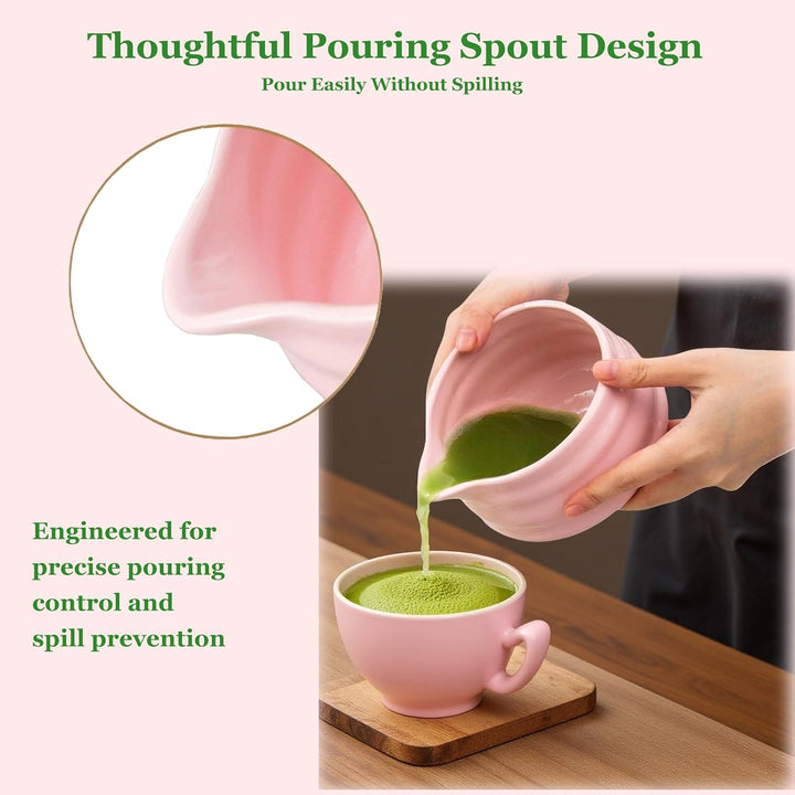 Matcha-Set, 9-teilig, rosa Matcha-Set mit Bambus-Matcha-Schneebesen, Keramikschale, Tasse, Halter, S