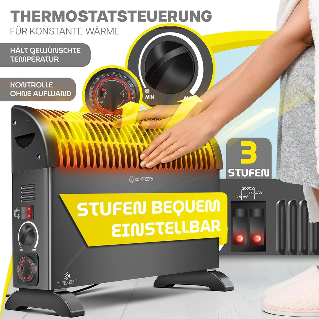 KESSER Konvektor 2000 Watt Heizgerät, 24h Timer | mit Frostwächter | stufenlose Thermosteuerung | Tu