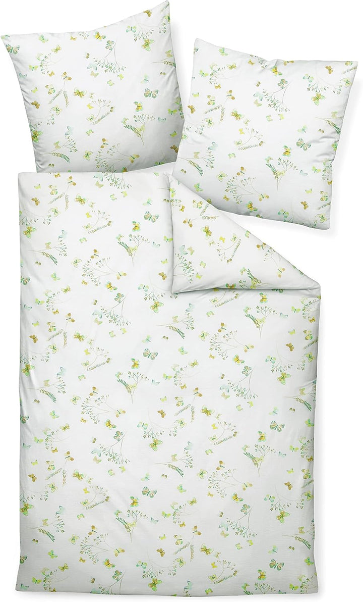 Janine Bettwäsche Seersucker Tango 155x200 + 80x80 cm Limone rauchgrün, 155x200 + 80x80 cm