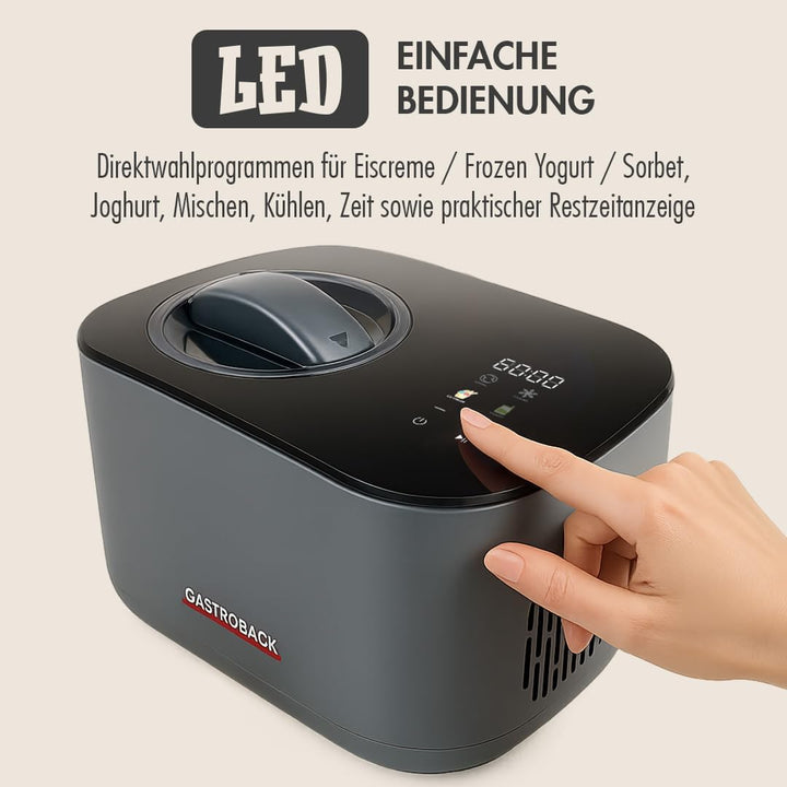 GASTROBACK Mini Eismaschine mit Kompressor 2-in-1 Eis und Joghurtmaschine für Zuhause 100 Watt Eiscr
