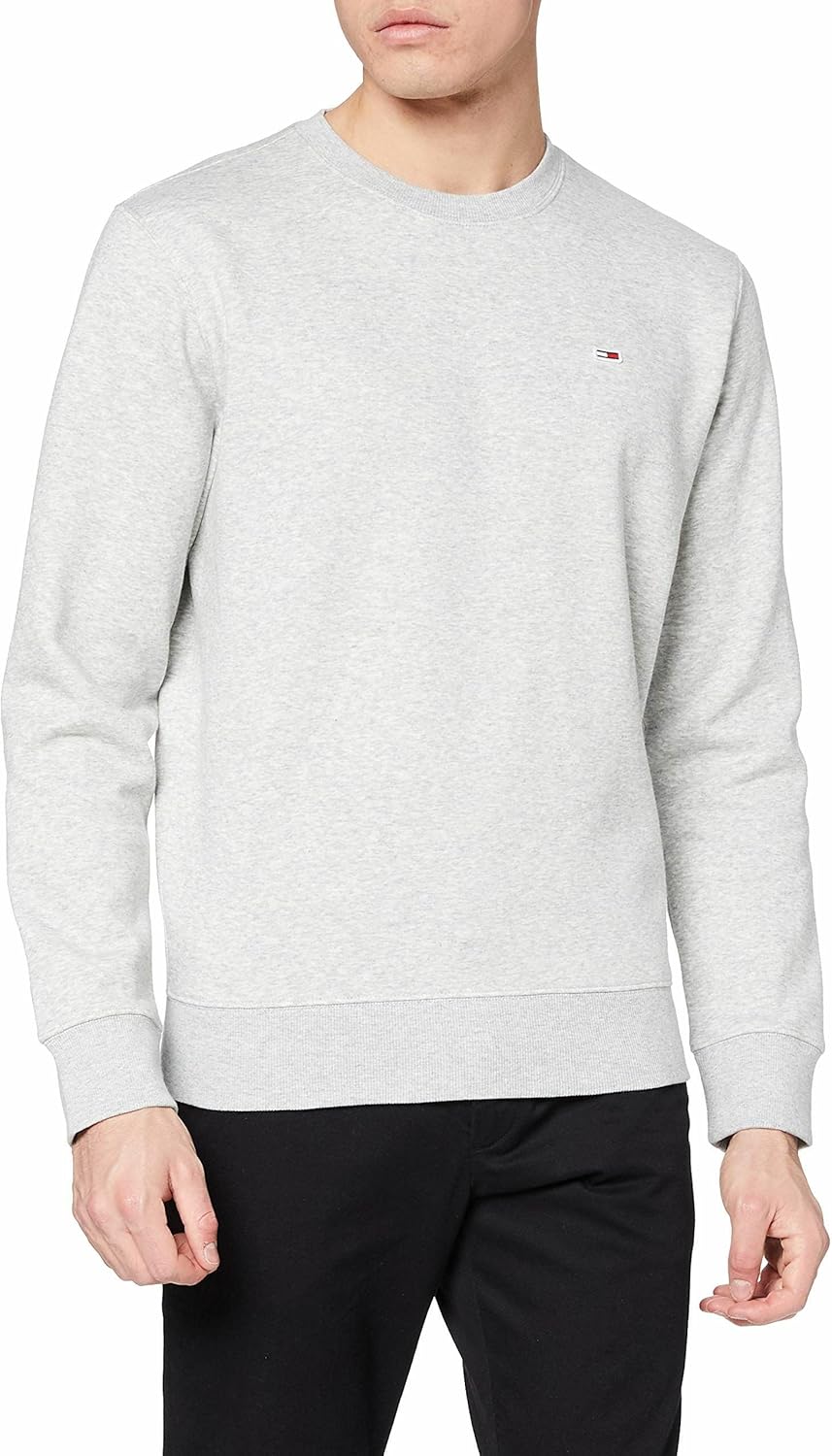 Tommy Jeans Herren Sweatshirt TJM Regular ohne Kapuze XXL Grau (Lt Grey Htr), XXL Grau (Lt Grey Htr)