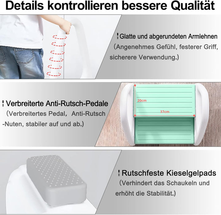 JOIEYOU Tritthocker Kinder 2 Stufen, Kinderhocker mit Handhaben, Kinderzimmer Möbel, Grün, Grün