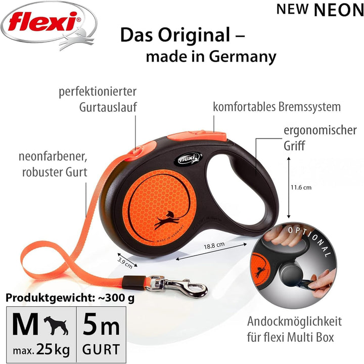 flexi New NEON neon-orange Gurt 5 m schwarz/neonorange 1 Stück (1er Pack), schwarz/neonorange 1 Stüc